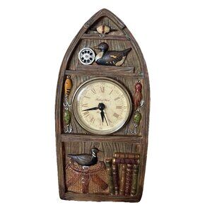8”h Wooden Fishing Boat Clock A Great Detail, Ducks, Bait-Tested & Working!!